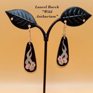 Vintage Laurel Burch "Wild Anthurium" Floral Earrings, Gold Plated, Cloisonne